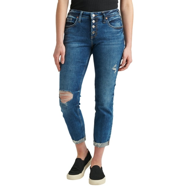 Silver Jeans Co. Women's Boyfriend Mid Rise Slim Leg Jeans, Waist Sizes ...