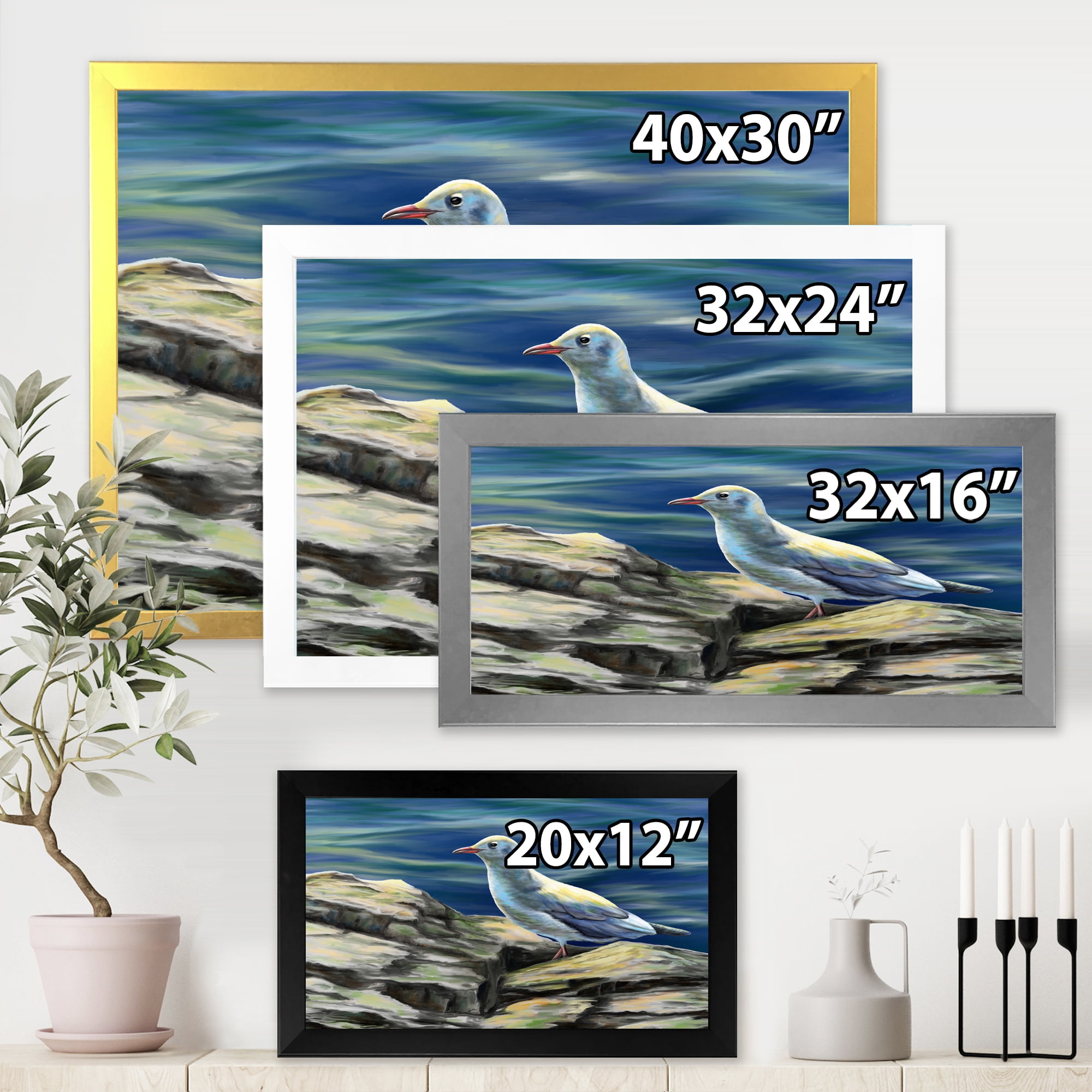 Designart 'Portrait of Seagull Birds By The Sea' Nautical & Coastal Framed Art Print
