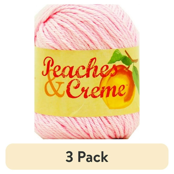 (3 pack) Peaches & Creme Solid 4 Medium Cotton Yarn, Pastel Pink 2.5oz/70.9g, 120 Yards