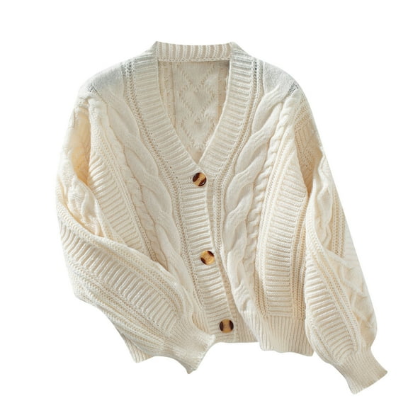 Kilaqueen Womens Cardigan Sweaters Long Sleeve Button-Up Ribbed Knit Cropped Cardigan Solid Color Casual Outwear Coat
