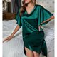 thumbnail image 4 of Camisón de mujer Ropa de dormir de manga corta Camisón con cuello en V Vestido de pijama de color puro Verde oscuro S, 4 of 8