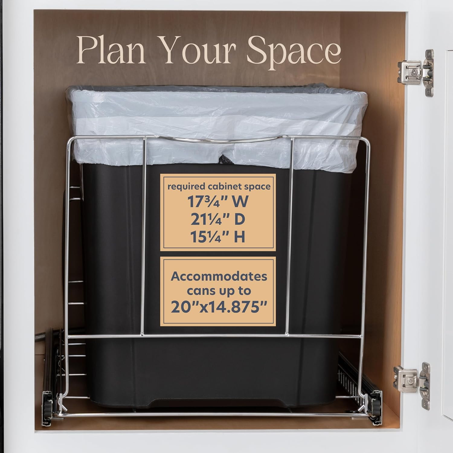 HOLDN’ STORAGE Pull Out Trash Can Rack for Kitchen Cabinet, Double 7 Gallon / 28 Qt Garbage and Recycling Bin Organizer Heavy Duty Chrome Sliding Frame