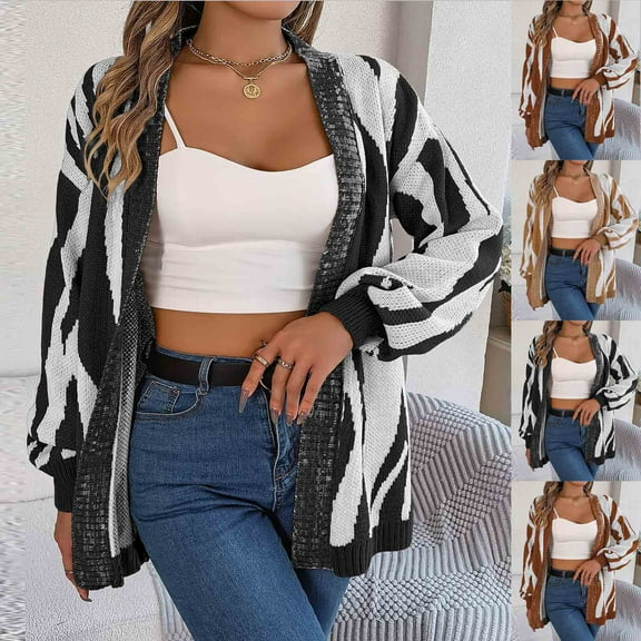 Lovskoo 2024 Cardigan Sweaters for Women Casual Long Sleeve Loose Solid Ladies Outing Cardigan Blouse Sweater Coat Black