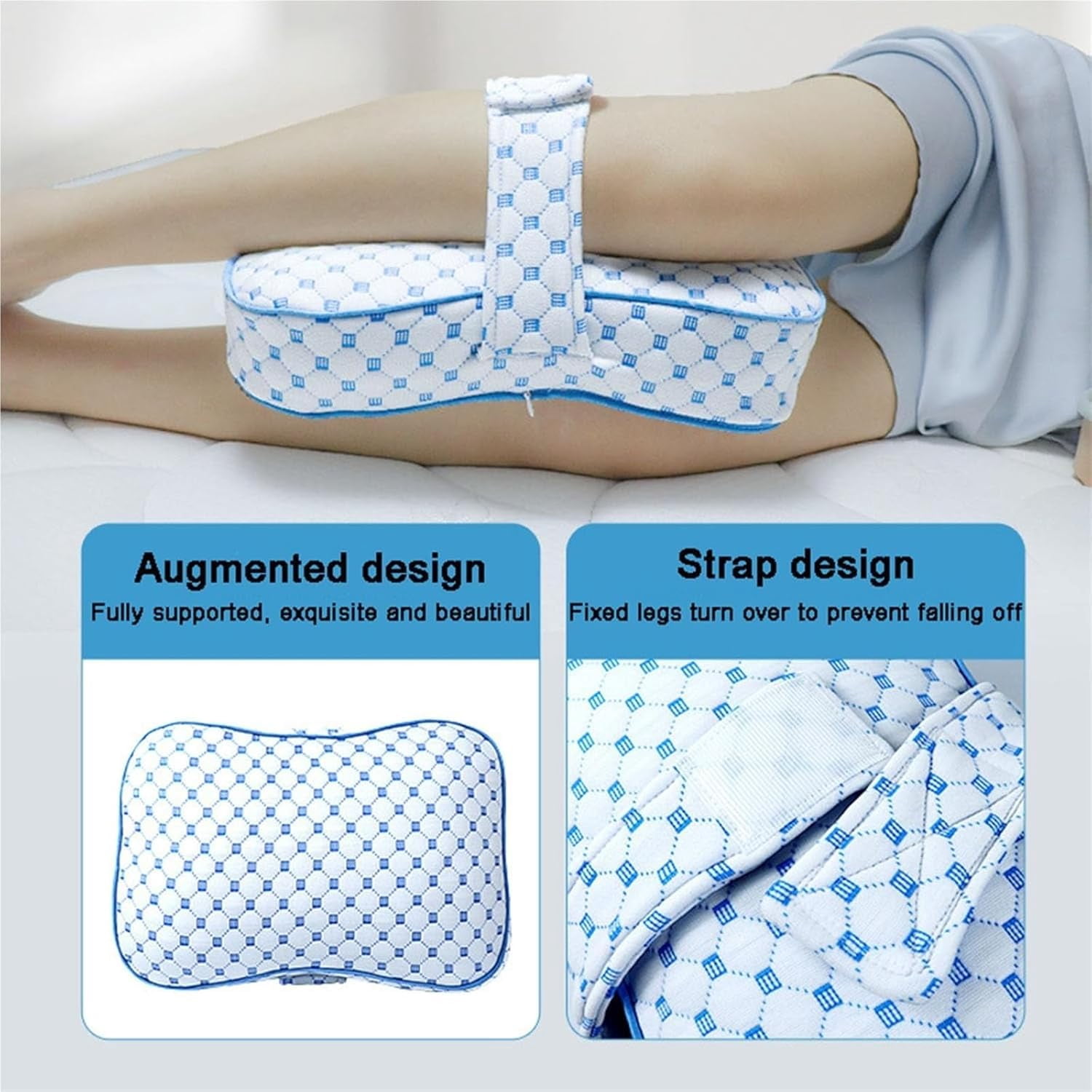 Pregnancy side sleeping pillow, side sleeping pillow, Ergonomic PP, cotton leg pillow, Adjustable straps, Breathable pillowcase, Supports back, hips and knees (blue)