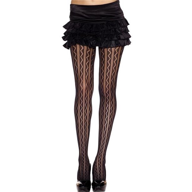 Music Legs Music Legs 5041BLACK Zig Zag Design Spandex Pantyhose