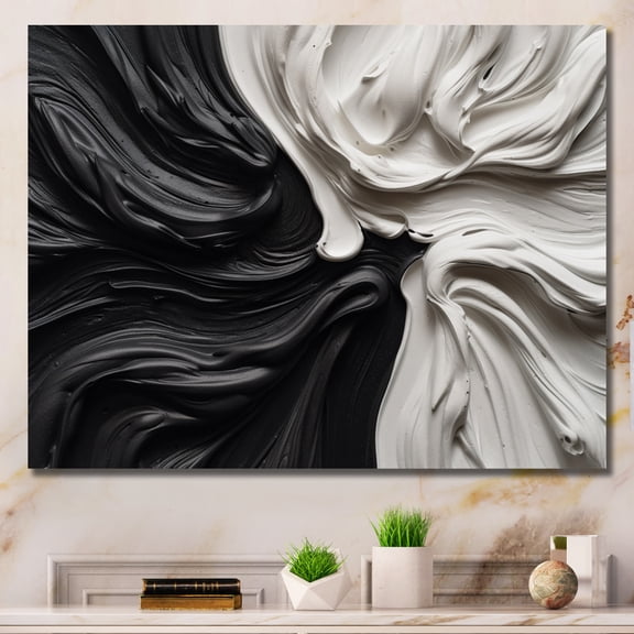 Designart "Black White Marbled Dreamscape IV" Modern Geometric Wall Decor