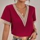 thumbnail image 5 of Tops de Mujer Elegantes Blusas Casuales Camisas de Encaje de Manga Corta Con Cuello en V Sólido Suelto Odeerbi  ODB165140, 5 of 6