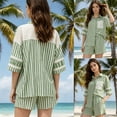 thumbnail image 3 of Womens Striped Sets 2 Piece Short Sleeve Button Down Top and Shorts Lounge Wear Outfits, 3 of 7