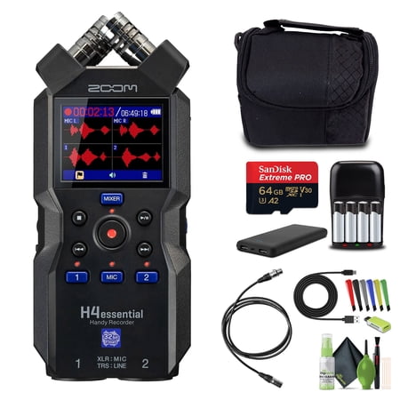 Zoom H4essential 4-Track 32-Bit Float Portable Audio Recorder for Musicians Podcasters Bundle