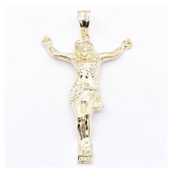Diamond-Cut Textured Jesus Crucifix Pendant Solid 10K Yellow Gold, All Sizes - Goldum NYC