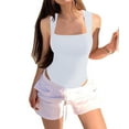 thumbnail image 2 of Women'S Bodysuits Ribbed Strappy Square Neck Sleeveless Tummy Control Tank Tops Bodysuits White XL, 2 of 7