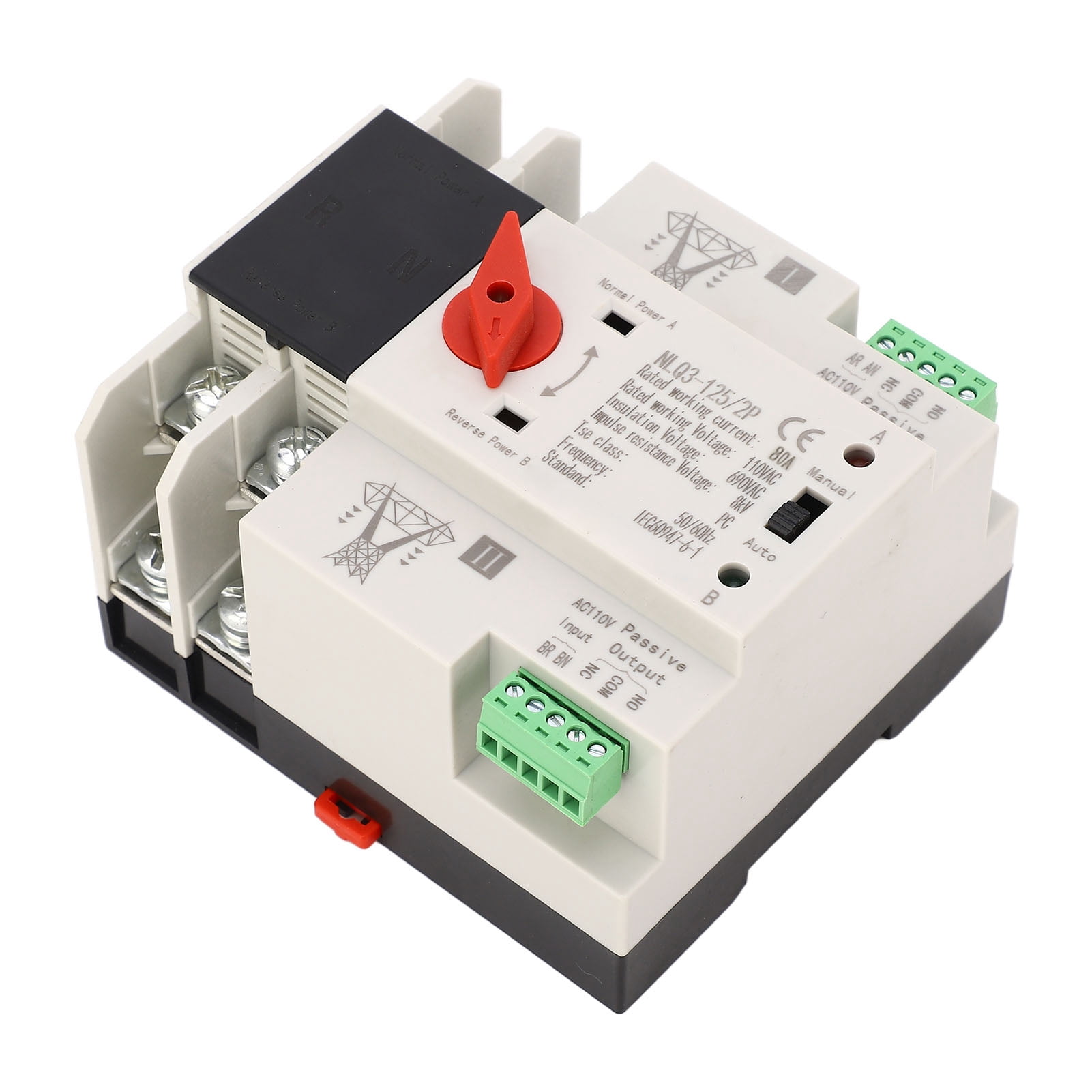 AC110V 63A Dual Power Automatic Transfer Switch Quick Switching Mini Power Transfer Switch for Shopping Malls Farms 2P
