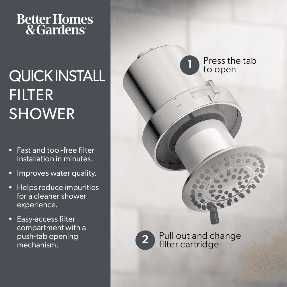 Better Homes & Gardens 5-Spray Filtered Chrome Shower Head with Quick Change Filter
