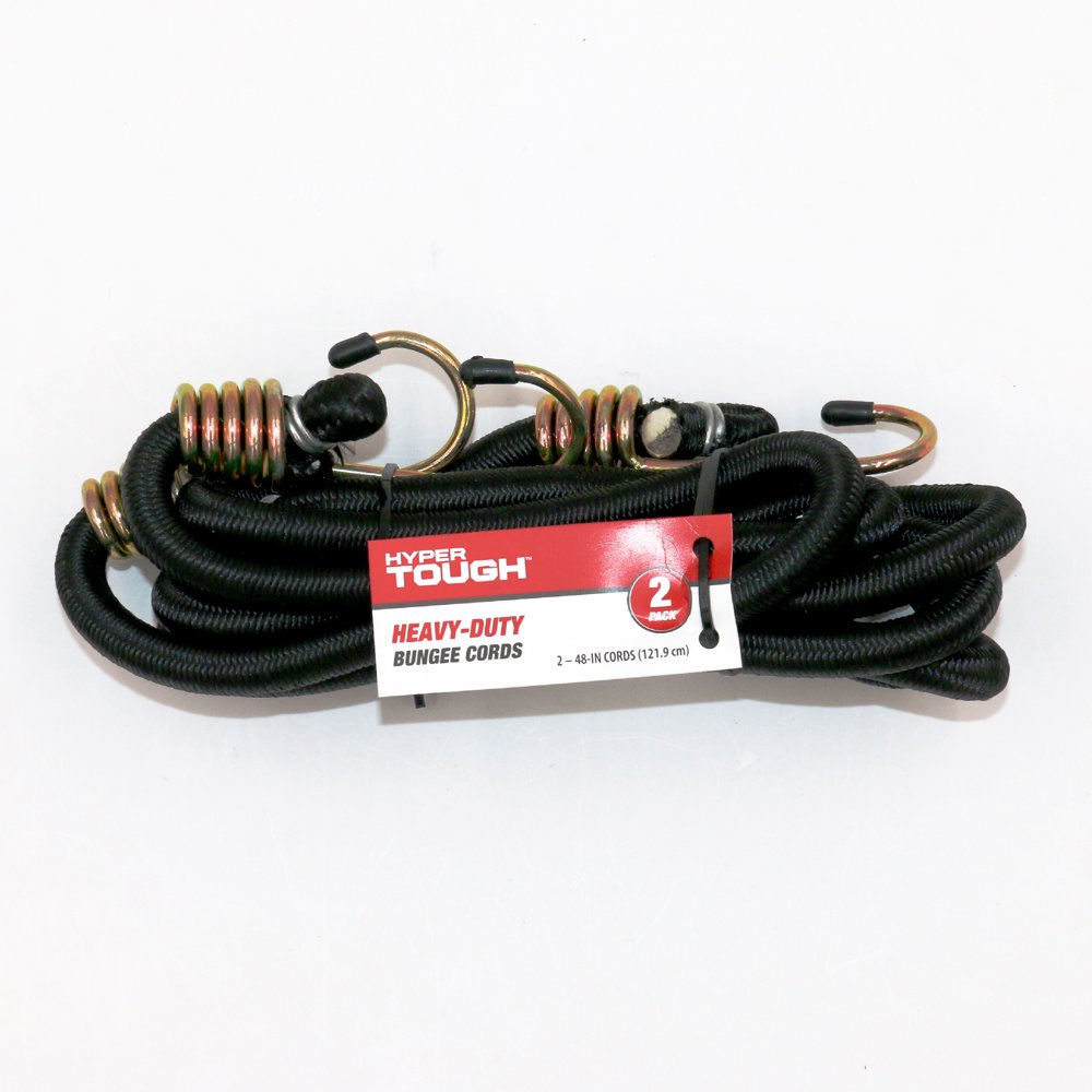 Hyper Tough 2 Pack 48 inch Heavy Duty Rubber Bungee Cords, Black