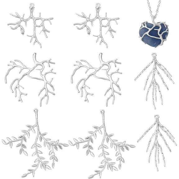 8pcs 4 Styles Branch Shape Blanks Brass Pendant Trays Bezel Metal Claw Cage Pendant Frames Pendants Holder for Irregular Gemstone Cabochons Rhinestones DIY Jewelry Making Silver