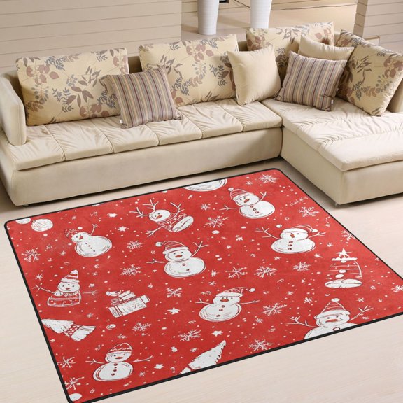 Yayeee Area Rugs for Living Room 5.2'x4' Non Slip Washable Bedroom Floor Carpet, Red Snowman