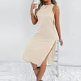 thumbnail image 4 of Summer Dresses for Womens 2026 Plus Size Fashion Solid Color Round Neck Sleeveless Dress, 4 of 7