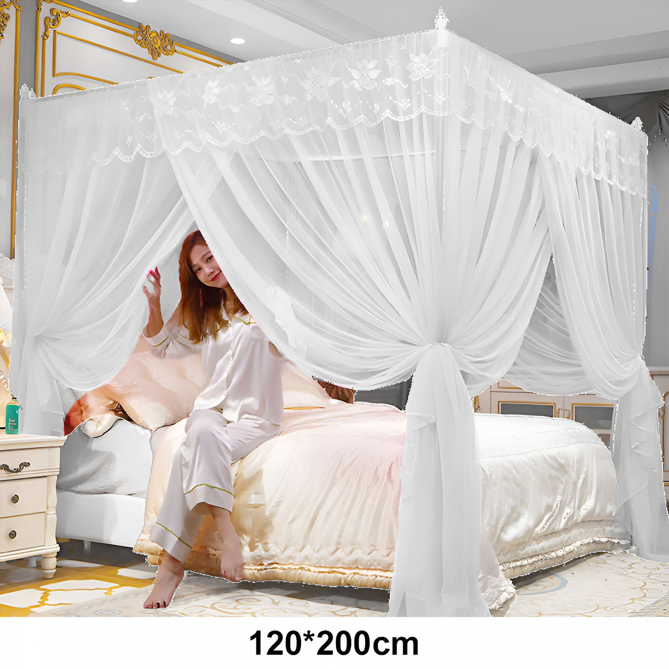 AUQ Canopy Bed Curtains,Mesh Bed Canopy,Breathable Bed Canopy for Girls Bed Canopy Curtains