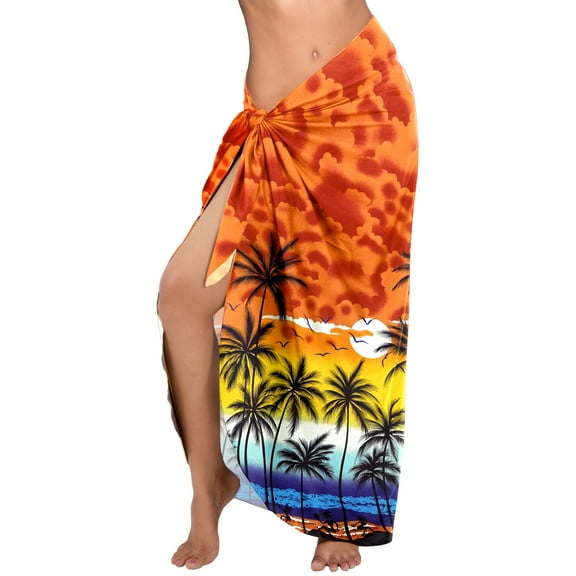 HAPPY BAY Women's Vacation Summer Wraps Party Bikinis Swim Cover ups Swimwear Skirt Beachwear Pareos Sarong Coverups Beach Pareo One Size Apricot, Palm Tree