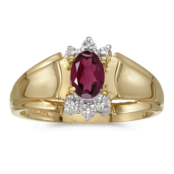 10k Yellow Gold Oval Rhodolite Garnet And Diamond Ring