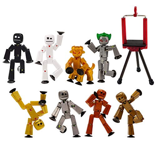 Zing Stikbots, Set of 8 Stikbot Poseable Action Figures, Includes 4 Metalbots, 2 Monsters and 2 Stikbots