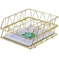 thumbnail image 2 of Desktop File Organizer Metal Stackable Letter Tray Paper Holder Rack, 2 Pack, Gold, 2 of 6