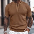 thumbnail image 2 of uikmnh Men's T Shirts European Solid Color Knitted Pineapple Jacquard Texture Men Casual Loose Comfortable Trendy Button Open Neck Short Sleeved T Shirt Size:2XL, 2 of 7