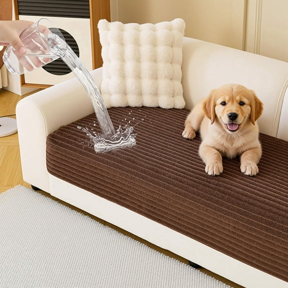 CTUER 100% Waterproof Dog Couch Cover, Washable Non Slip Pet Sofa Slipcover and Furniture Protector,Brown,35"x63"