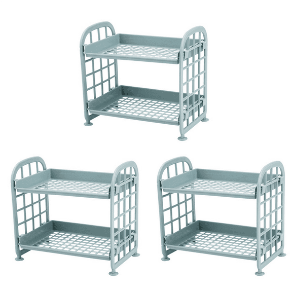 3X Storage Shelves,Plastic Small Storage Shelves - 2 Tier Shelf Shelving,Kitchen Shelf Bathroom Organizer(Nordic Blue)