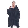 thumbnail image 1 of Sudadera de de franela y sherpa, de gran tamaño con capucha y bolsillo, para mujeres, hombres, y adolescentes, negro izÜg Negro, 1 of 2