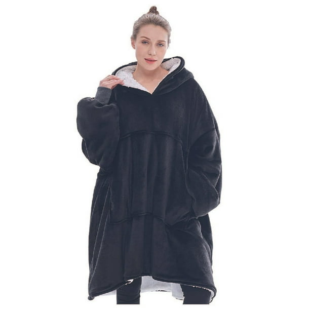 Sudadera de de franela y sherpa, de gran tamaño con capucha y bolsillo, para mujeres, hombres, y adolescentes, negro izÜg Negro