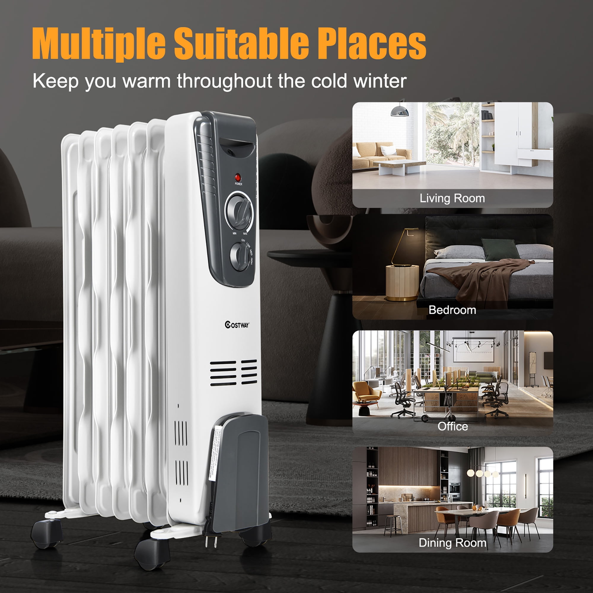 Costway 1500W Electric Oil Filled Radiator Space Heater Thermostat Room  Radiant | Walmart Canada