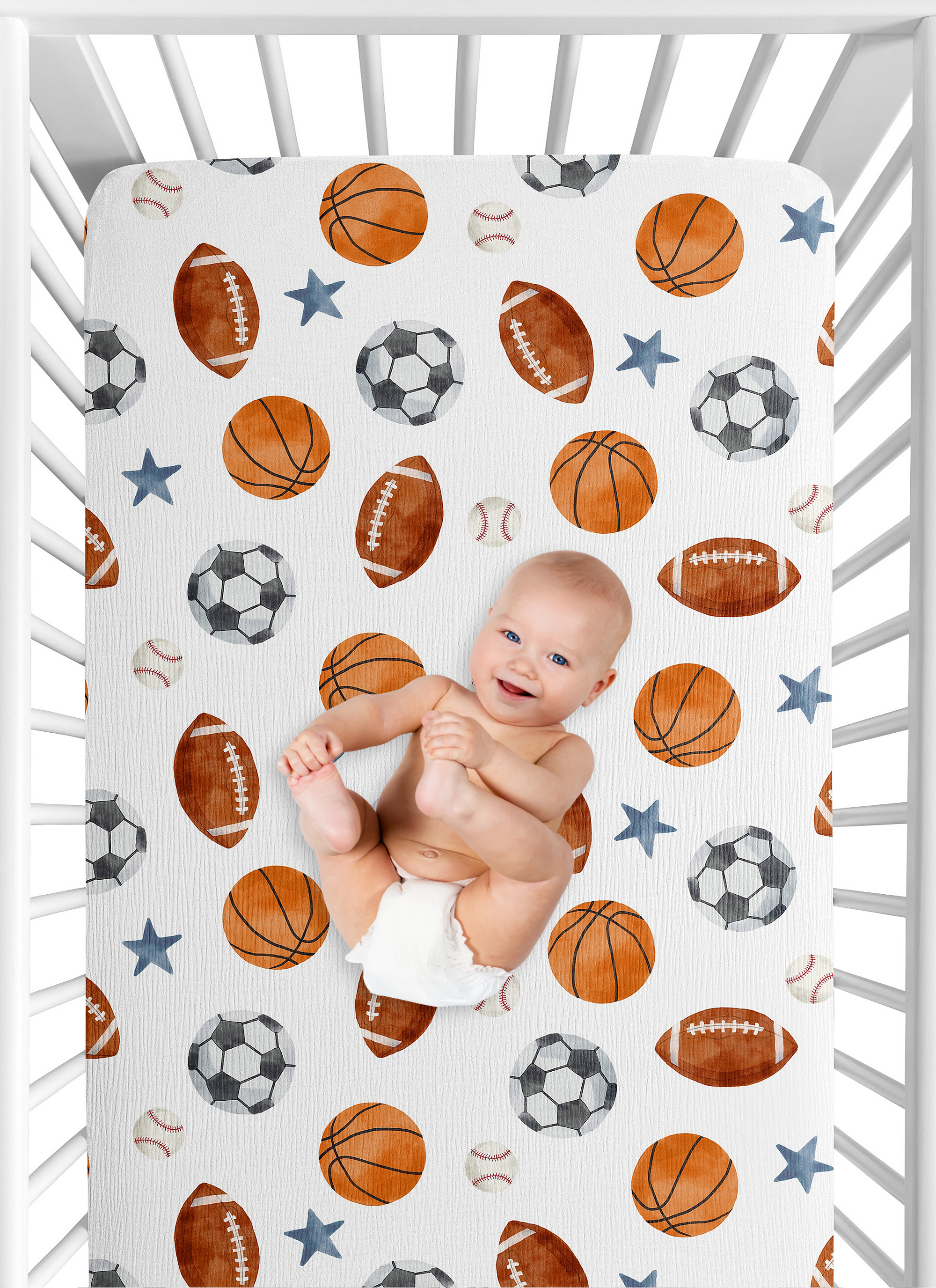 Sweet Jojo Designs Watercolor Sports Theme Boy 100% Cotton Muslin Fitted Crib Sheet