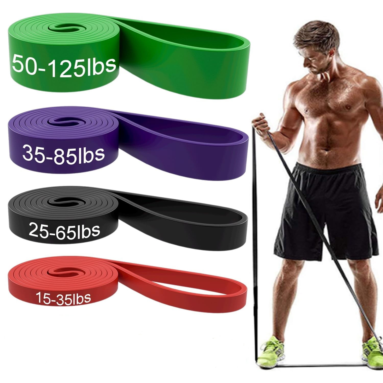 5-Pack Resistance Bands - Pull Up, Squat, Arm, Hip Assist