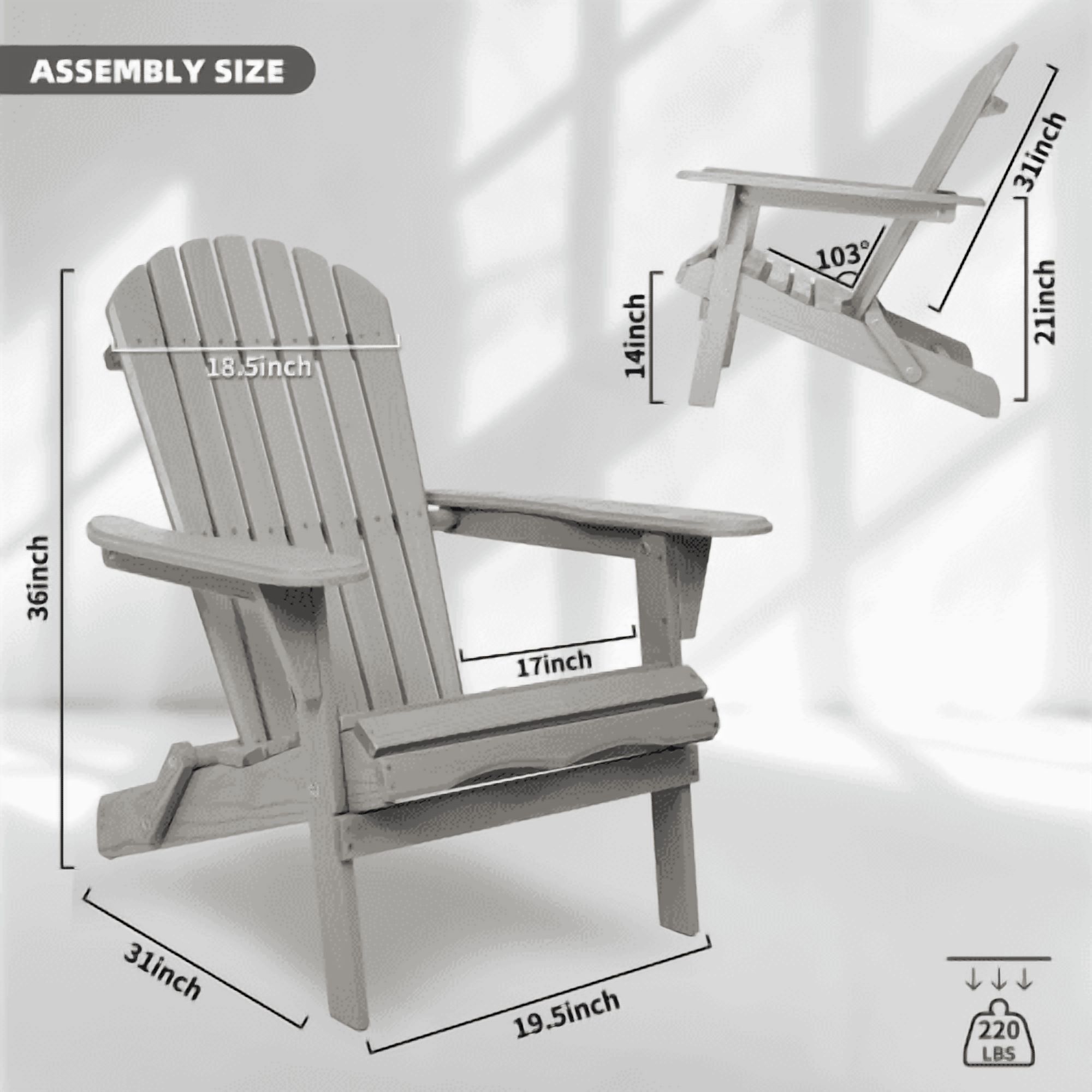 Howcool Wood Lounge Patio Chair for Garden, Outdoor Wooden Folding Embossed Adirondack Chair, Set of 2 Solid Cedar Wood Lounge Chairs with Wood Grain, Backyard, Deck, Poolside