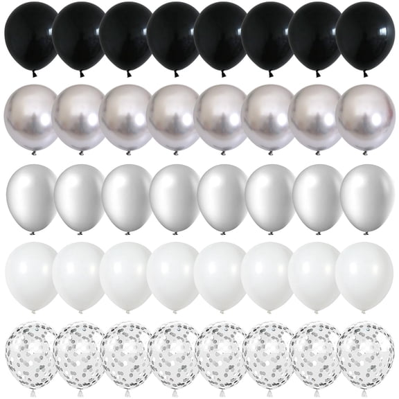 60 Packs 12 Inch Metallic Silver Balloons, Black White Silver Balloon for Wedding Engagement Birthday Party Decorations