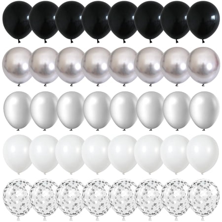 60 Packs 12 Inch Metallic Silver Balloons, Black White Silver Balloon for Wedding Engagement Birthday Party Decorations