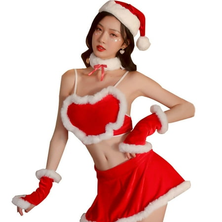 

Women Christmas Sexy Nightgown | Dress Up Party Lingerie with Gloves | Mrs Claus Santa Cosplay Sexy Dress for Wedding Night