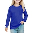 thumbnail image 2 of HAOTAGS Big Girls Long Sleeve T-shirts(5-14), Casual Round Neck Pocket Tee Daily School Pullover Tops Blue 13 Years, 2 of 9