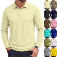 thumbnail image 2 of Men's Designed Solid Long-Sleeve Collared Golf Polo Shirts | Casual Solid Fit Men's Long-Sleeve Golf Polo Shirt Beige XXXL, 2 of 5