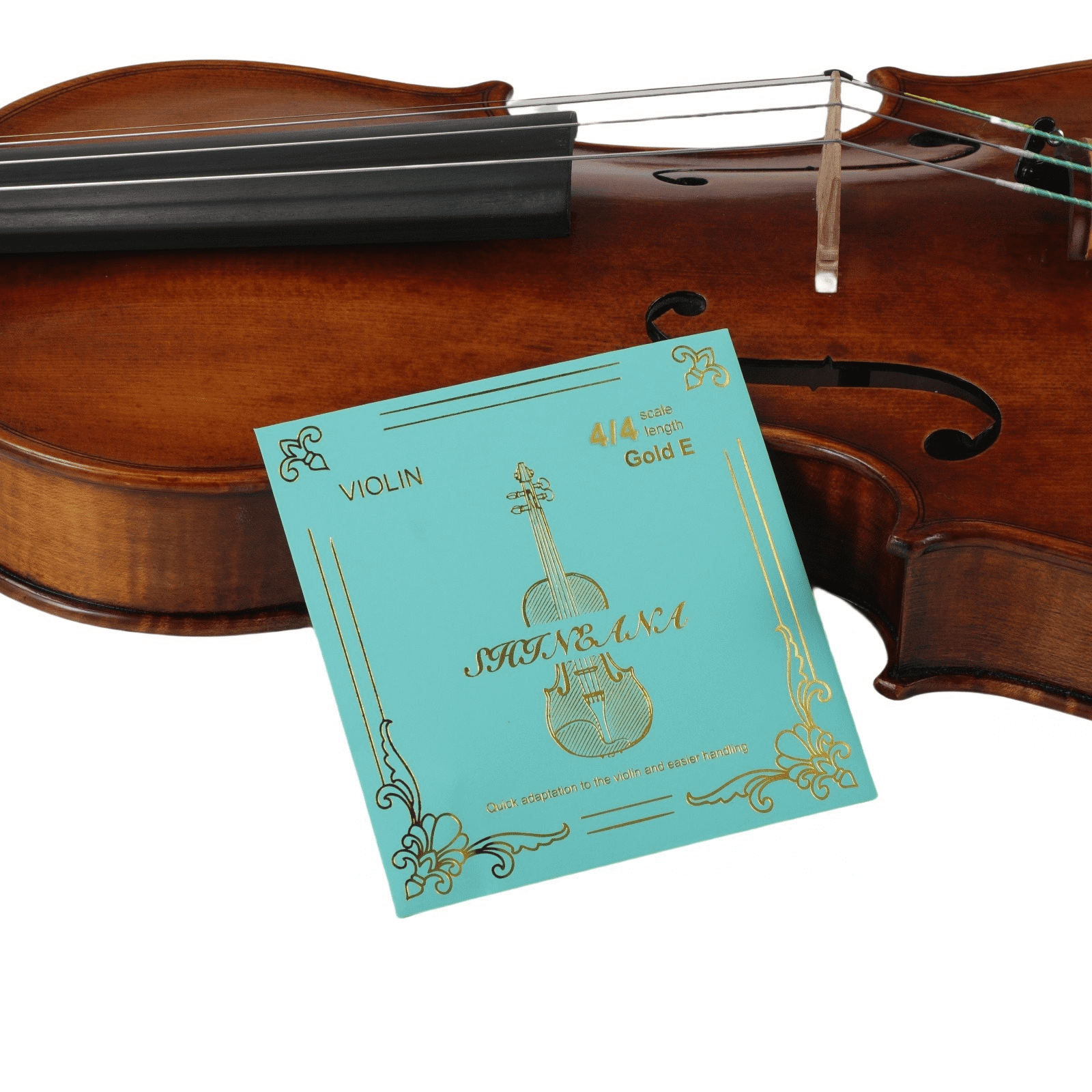 Violin Strings 4/4 Set with Extra Upgraded Gold-Plated E String,Medium Tension, High-Tech Synthetic Carbon Steel Core,Aluminum Wound GDA for Power & Projection - Ideal Choice for Violinists