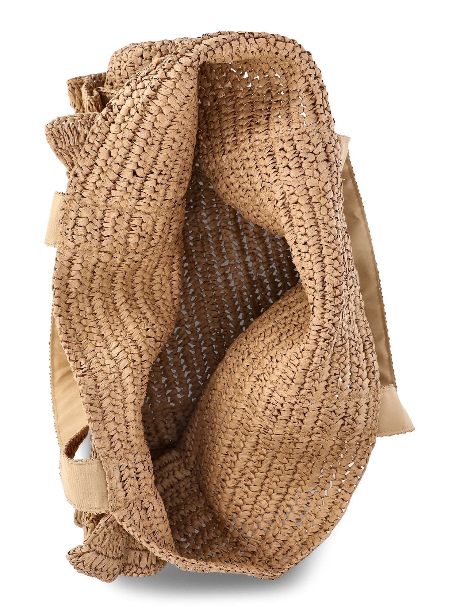 Time and Tru Women's Ruffle Straw Tote Bag, Natural