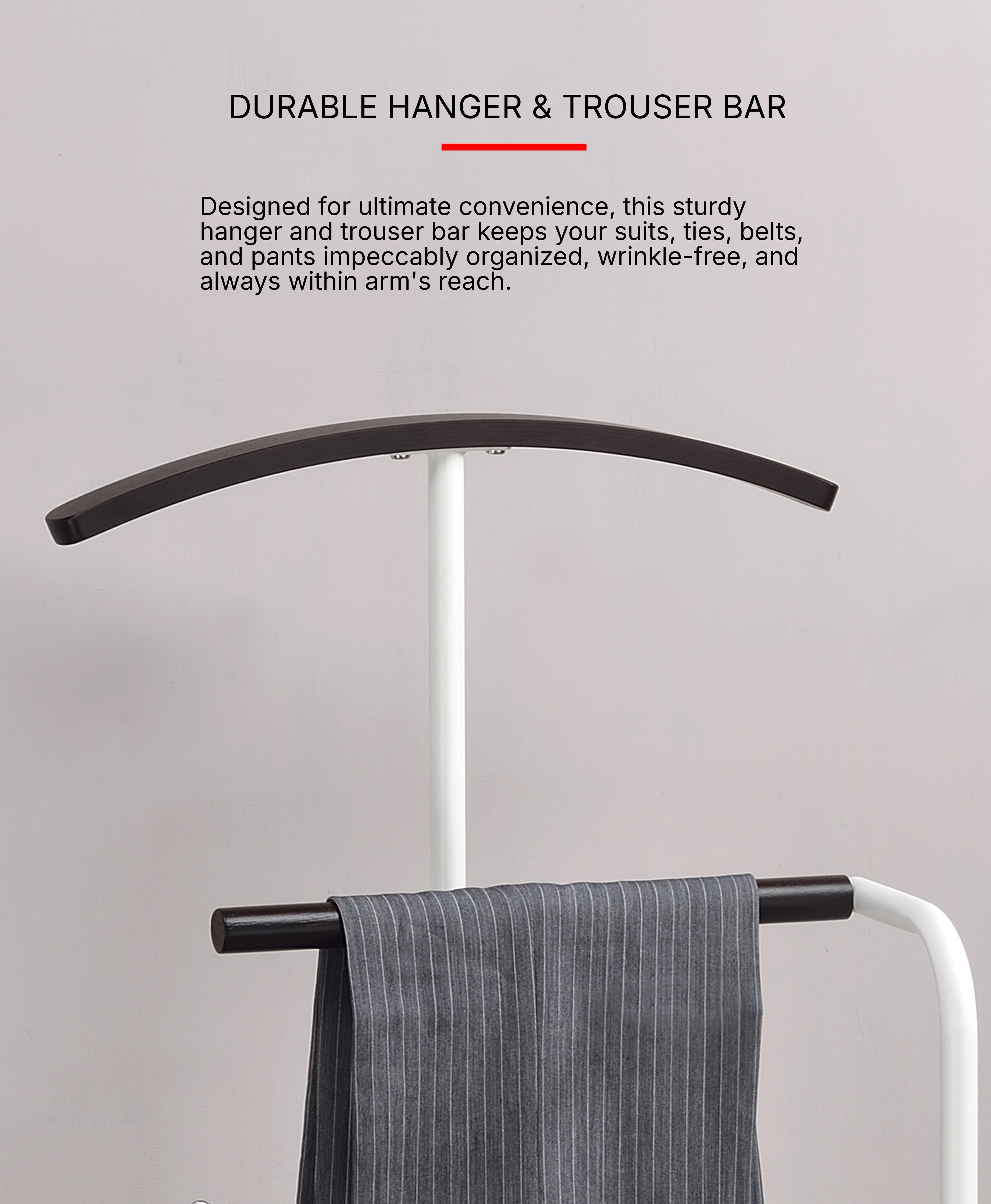 Proman Products Scandia Valet Stand, Clothes Organizer with Tray Hanger Wood Metal, White