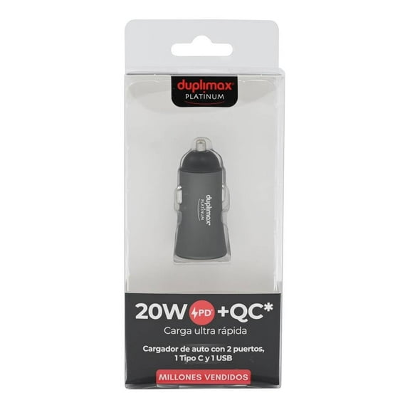 Cargador de Auto Duplimax Platinum 20 W PD+QC metálico
