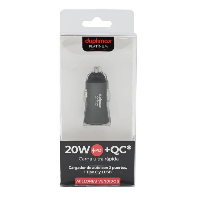 Cargador de Auto Duplimax Platinum 20 W PD+QC metálico