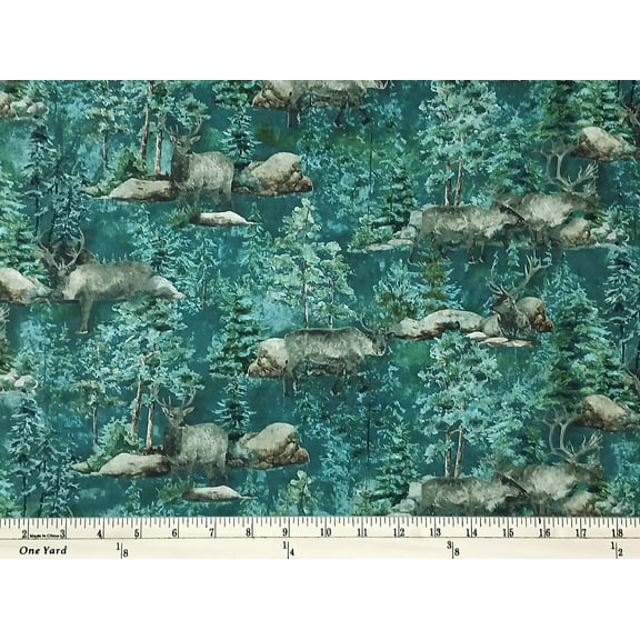 Cotton Stonehenge Migration Moose Forest Woods Animals Trees Rocks Watercolor Look Northcott Cotton Fabric Print by the Yard (DP27152-68)