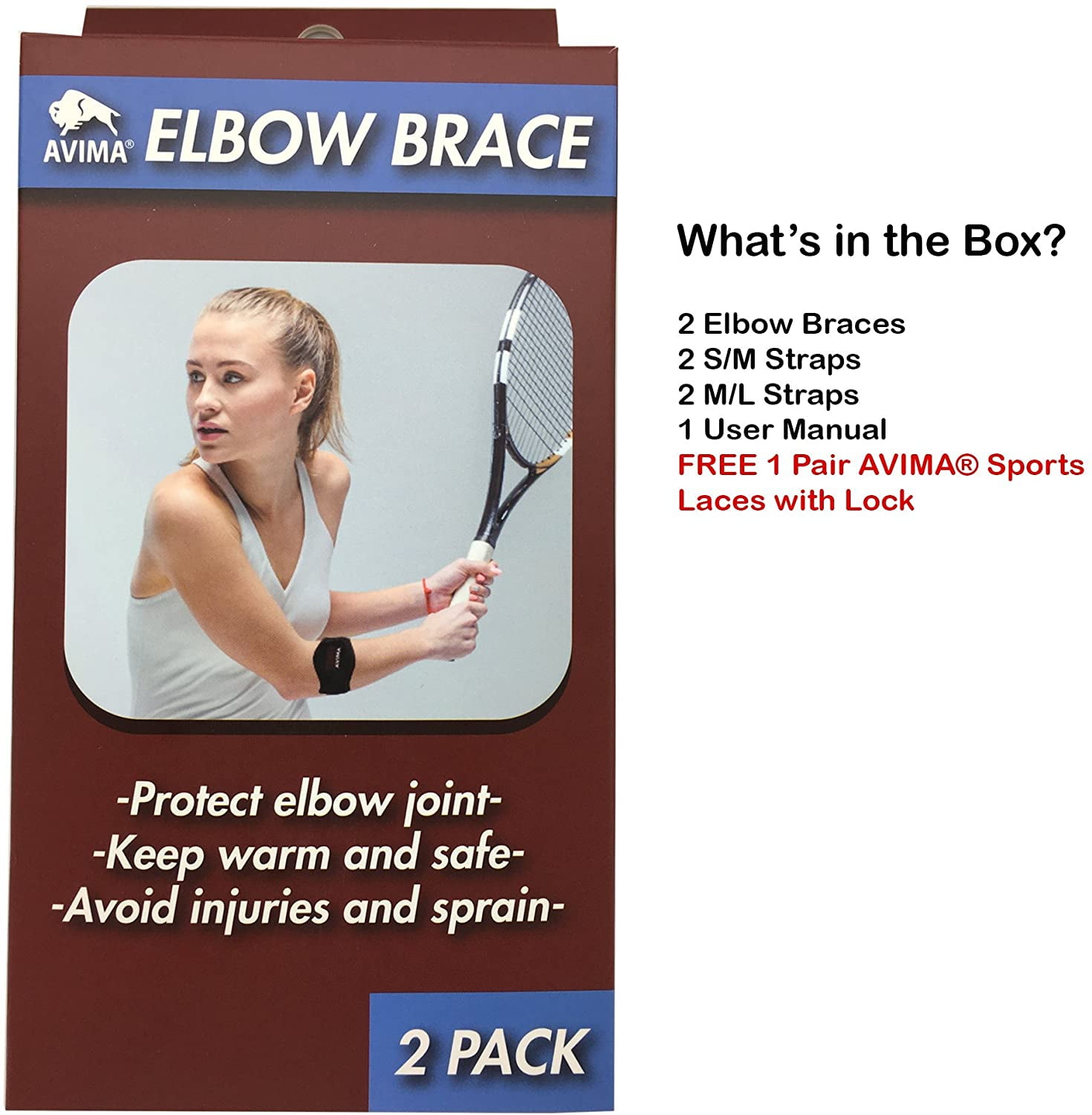 [2 Pack] AVIMA Elbow Brace With Compression Pad for Men & Women