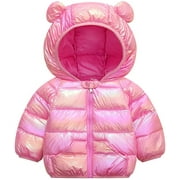 Baby Puffer Jacket，Toddler Winter Ear Hooded Coat Lightweight Outerwear Outfits（Yellow,3-4 Years）