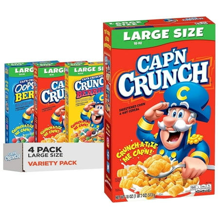 Cap n Crunch Sweet Corn and Crunchy Oat Cereal  3 Flavor Variety Pack  Large Size Boxes (4 Pack)