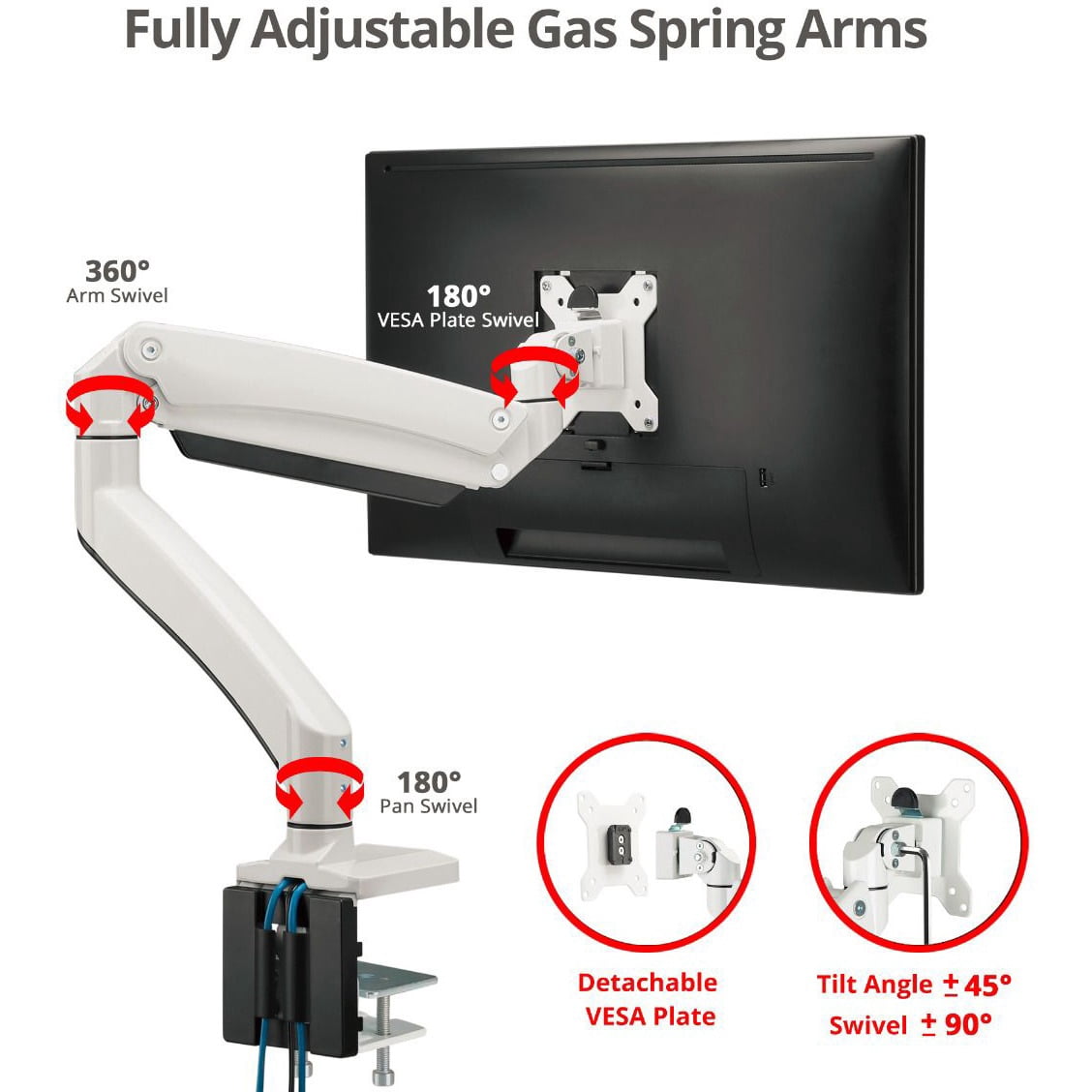 SIIG CE-MT3111-S1 Dual Monitor Aluminum Heavy Duty Desk Mount with USB and Audio Ports - White